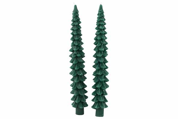 Kaars set 2 Xmas tree donkergroen