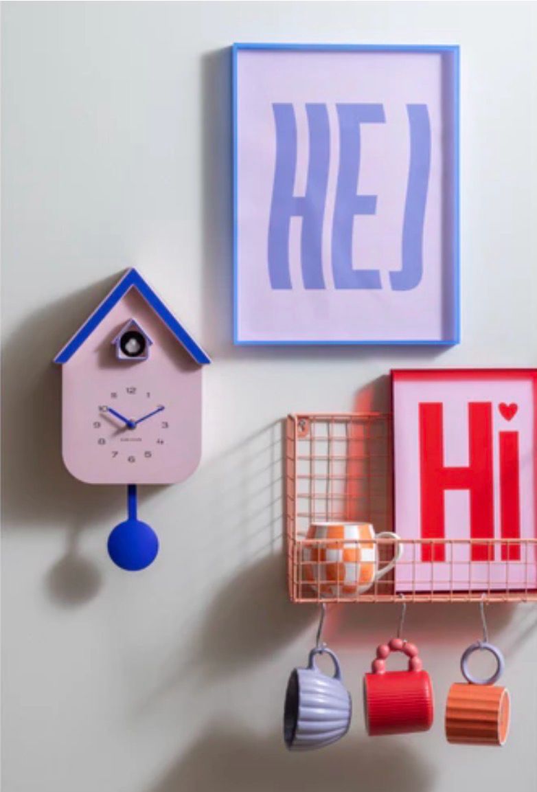 Wandklok moderne koekoek pink