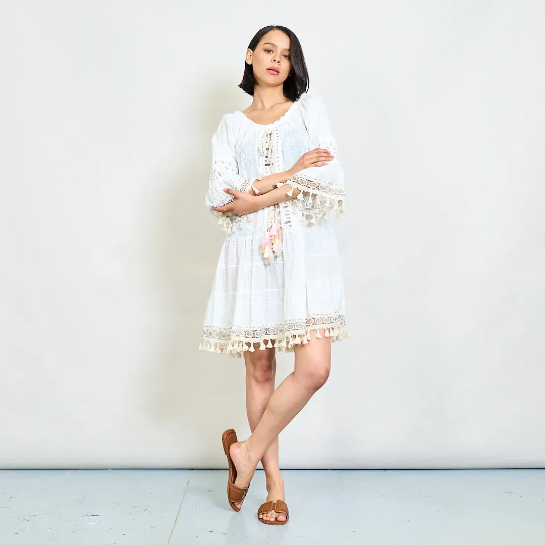 MICHELA BRODERIE OFF SHOULDER BOHO DRESS