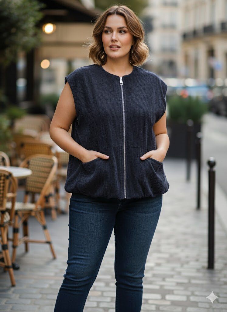 C'MELODIE PLUS SIZE MOUWLOOS VEST MET RITS C'MELODIE PLUS SIZE MOUWLOOS VEST MET RITS