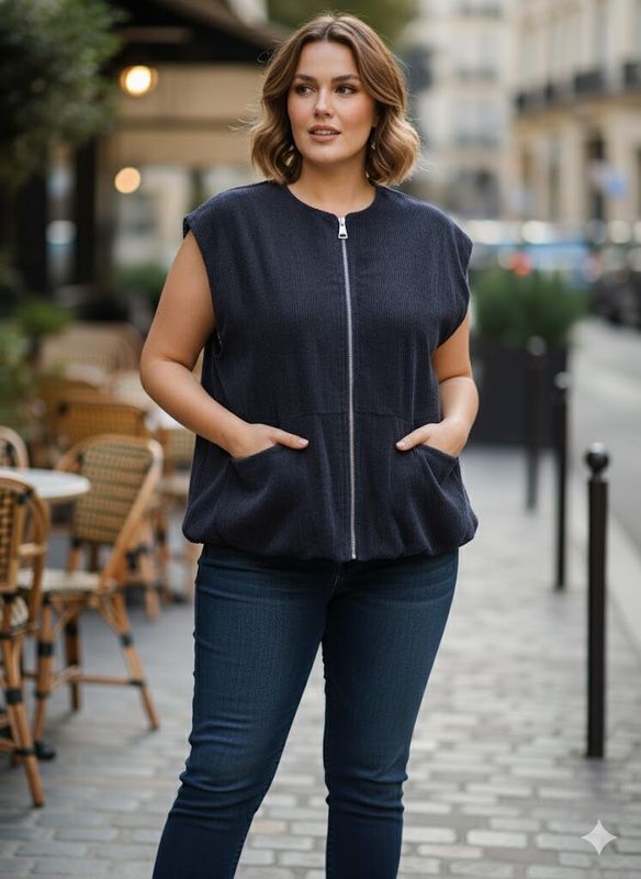 C'MELODIE PLUS SIZE MOUWLOOS VEST MET RITS