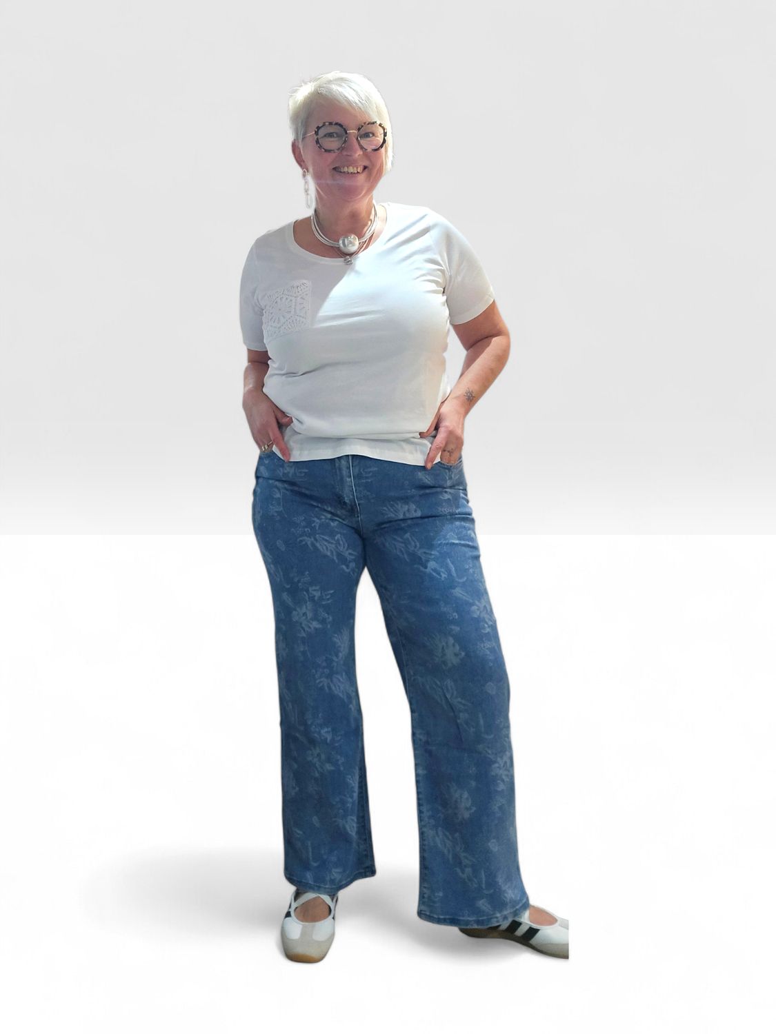 B.S. JEANS WIDE LEG "FLOWERS"