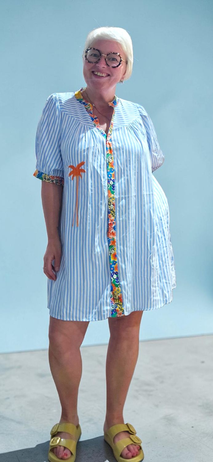 APRIL VINTAGE JURK PALMEN EN STREEPJES