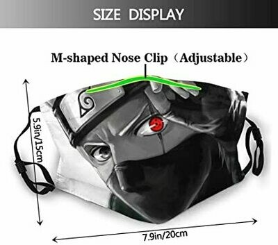 Fashion Face Cover with Replaceable Filters Activated Carbon Cover for Party Travel, Motorcycle Breathable Exhaust Gas Full Seal Cover, Japanese Anime Naruto Sharingan Kakashi Sensei - 10 Filter