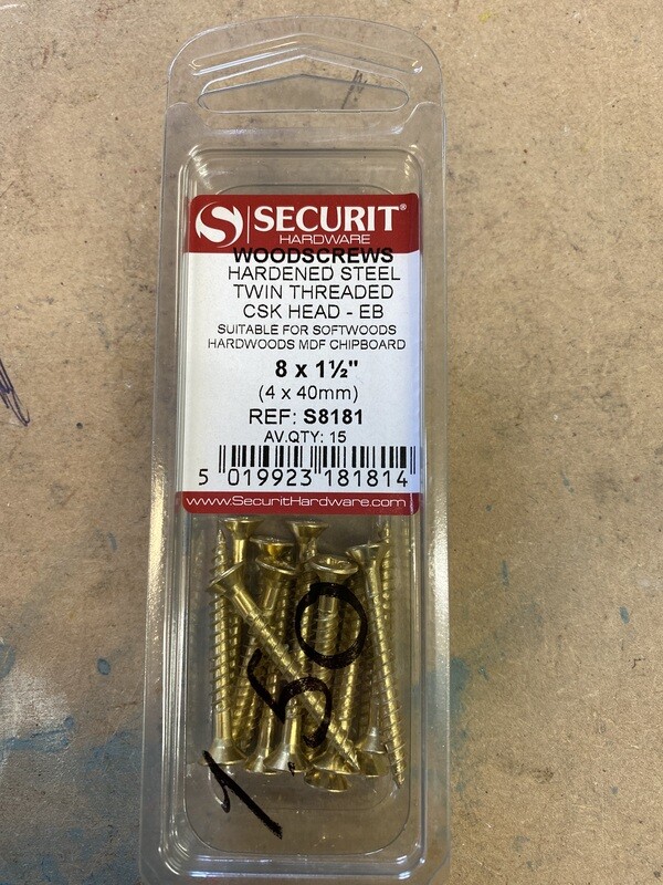 8x1.5” Woodscrew brass colour qty 15