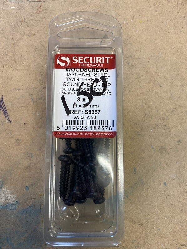 8x1” Black Woodscrew Qty 20