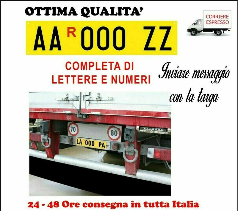 TARGA RIPETITRICE PER RIMORCHI ALLESTITA CON NUMERI e LETTERE COMPLETA PRONTA
