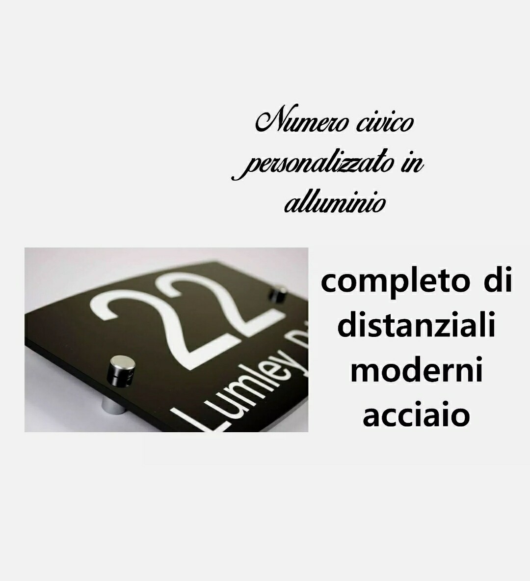 TARGA IN ALLUMINIO CON NUMERO CIVICO E VIA  STAMPATI CON CARATTERE MODERNO top 15X20