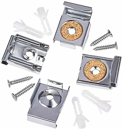 Set ganci appendi specchio per specchio senza cornice per parete bagno, supporti specchio clip in metallo caricato a molla con viti e tasselli