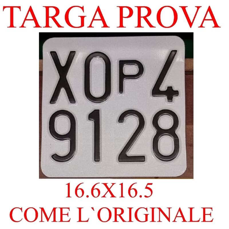 TARGA AUTO  PROVA A RILIEVO   IN ALLUMINIO ART. 102 D.LGS 285/92
