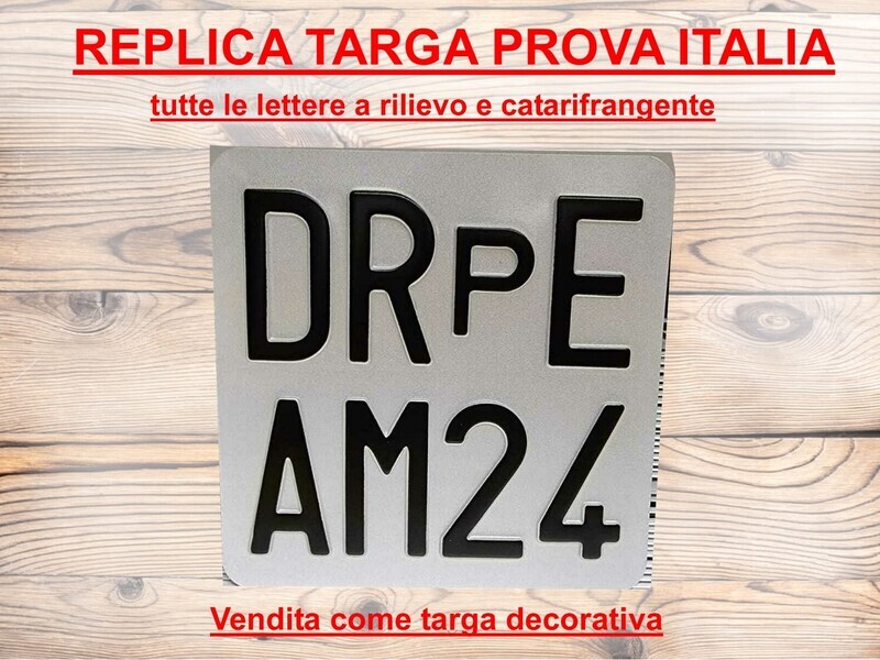 TARGA AUTO  PROVA A RILIEVO   IN ALLUMINIO ART. 102 D.LGS 285/92