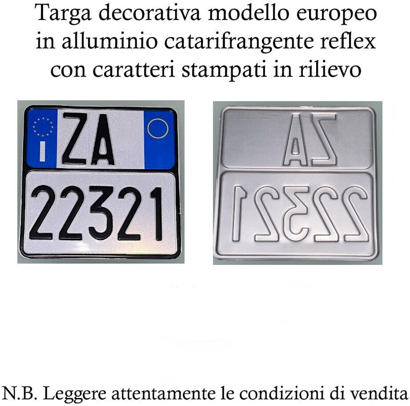 Replica Targa Moto Modello Europeo in Alluminio Catarifrangente ed in Rilievo