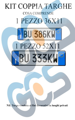 Replica COPPIA targhe auto 1 pz. ANTERIORE 1 pz. POSTERIORE a rilievo targa italiana