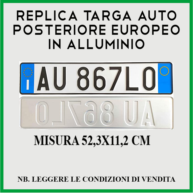targa auto posteriore a rilievo 52x11 replica originale