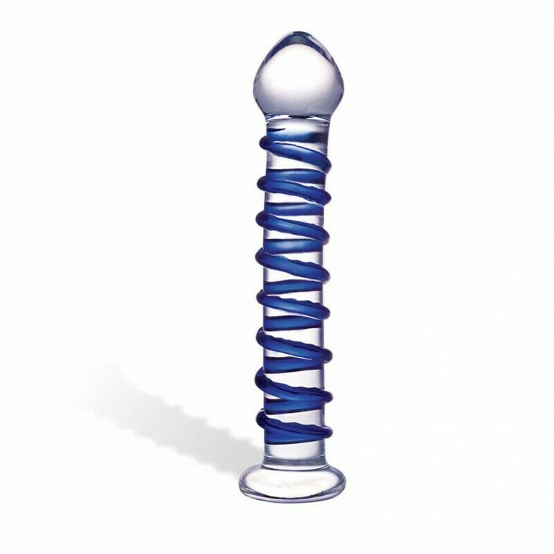 GLAS Blue Spiral Glass Dildo 7&quot;