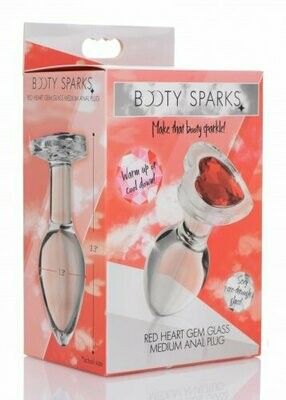 BOOTY SPARKS Glass Anal Plug - Red Heart (Medium)