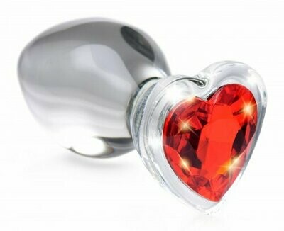 BOOTY SPARKS Glass Butt Plug - Red Heart (Large)