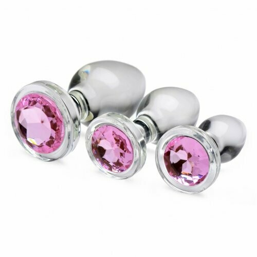 BOOTY SPARKS Glass Butt Plug - Pink Gem (Set of 3)