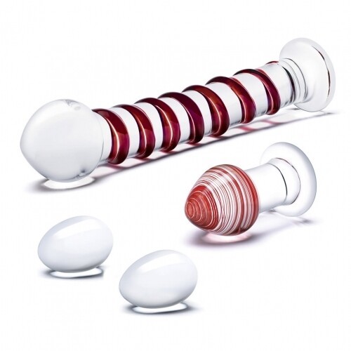 GLAS 4pc Mr Swirly Set W/ Glass Kegal Balls &amp; Butt Plug