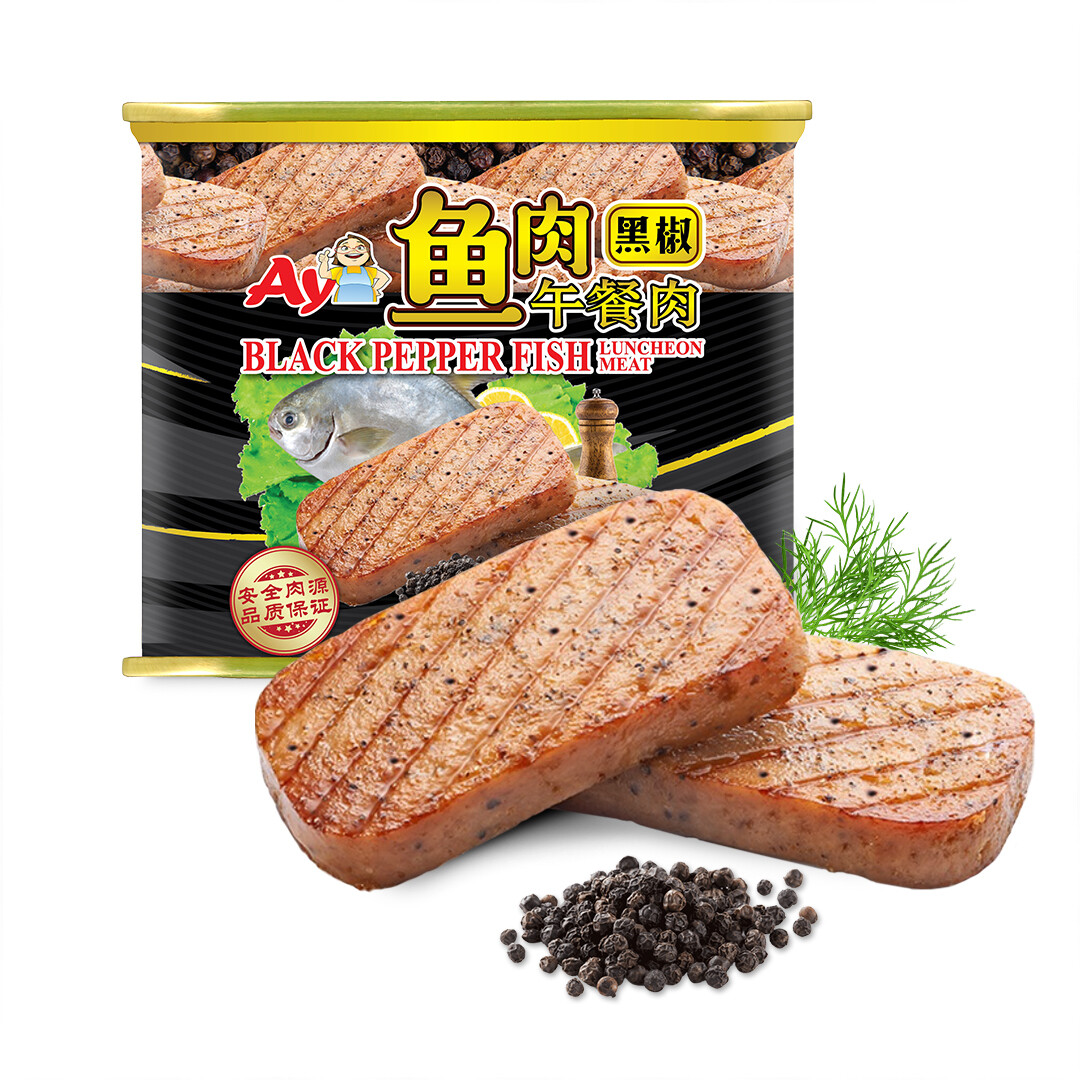 AYI (BLACK PEPPER) FISH LUNCHEON MEAT 阿姨黑胡椒鱼肉午餐肉 (340G)