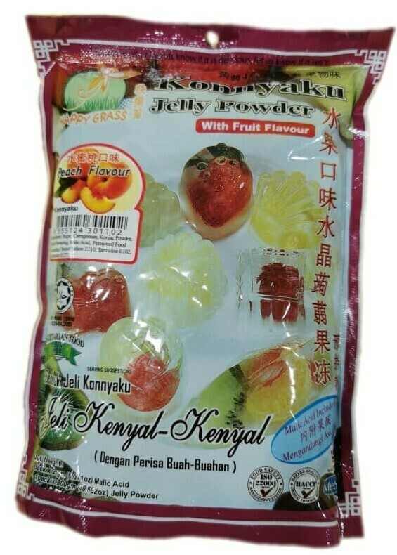 HAPPY GRASS KONNYAKU POWDER JELLY  快乐草 水晶如蒟蒻果冻粉, FLAVOUR 味道: PEACH 水密桃, OPTION: PKT 包