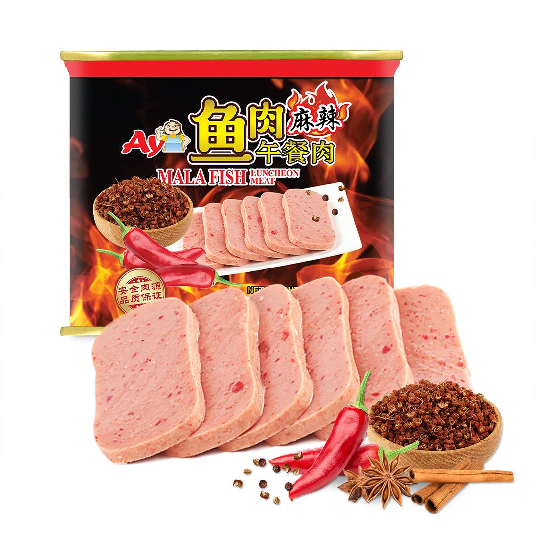 AYI (MALA) FISH LUNCHEON (SPICY) 阿姨麻辣鱼肉午餐肉 (340G) AYI (MALA) FISH LUNCHEON (SPICY) 阿姨麻辣鱼肉午餐肉 (340G)