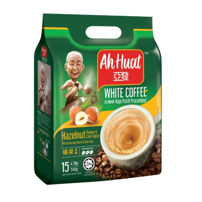 AH HUAT WHITE COFFEE HAZELNUT & CANE SUGAR 亚发棒果蔗糖  (15'SX36G)