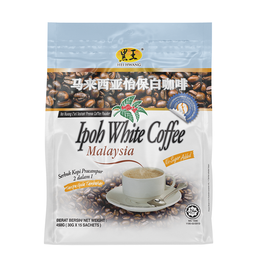 HEI HWANG WHITE COFFEE NO SUGAR ADDED (2 IN 1) 黑王白咖啡无糖 (15'SX30G)