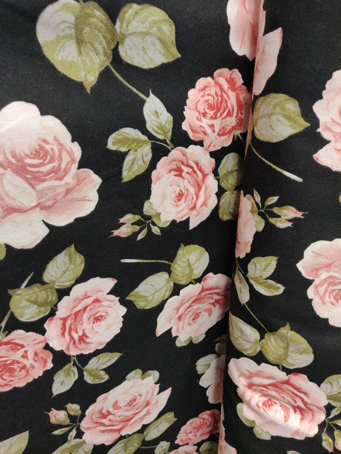 Roses On Black Brushed Cotton