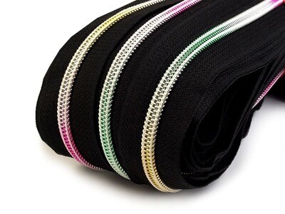 Rainbow Zipper On Black - 6mm