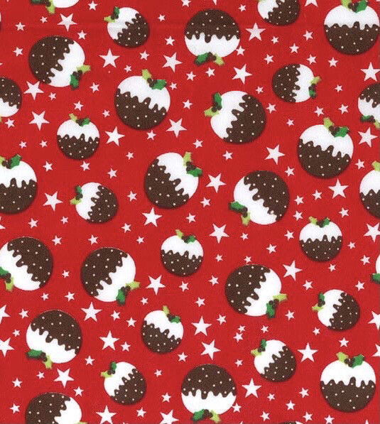 Christmas Pudding On Red - Polycotton