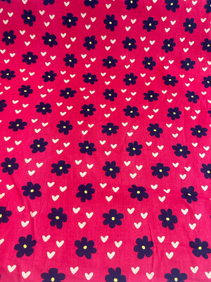 Flowers And Hearts On Red