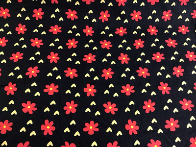 Red Flowers And Hearts On Navy