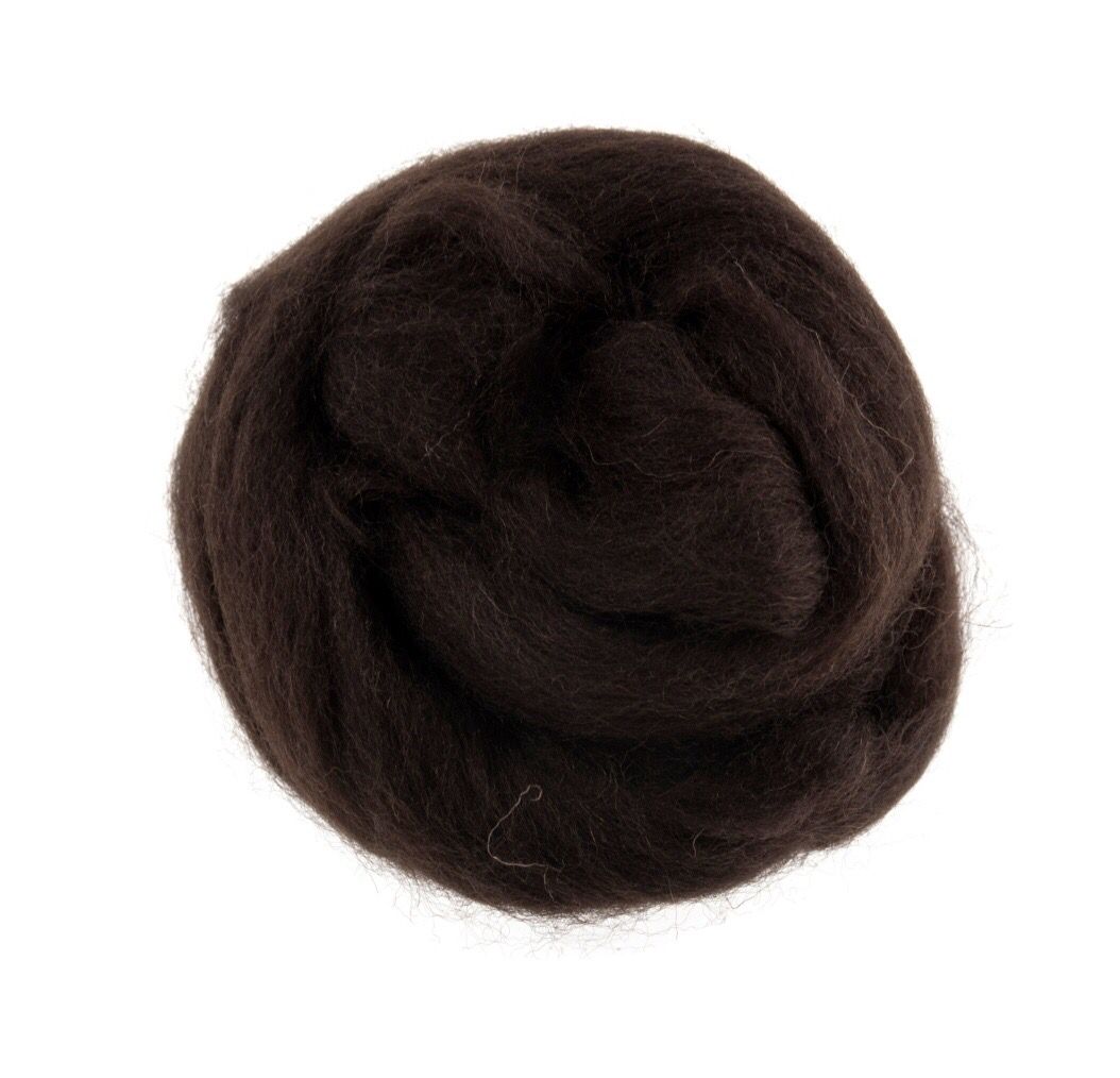 Natural Wool Roving- Dark Brown