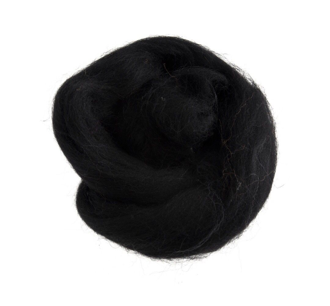 Natural Wool Roving- Black