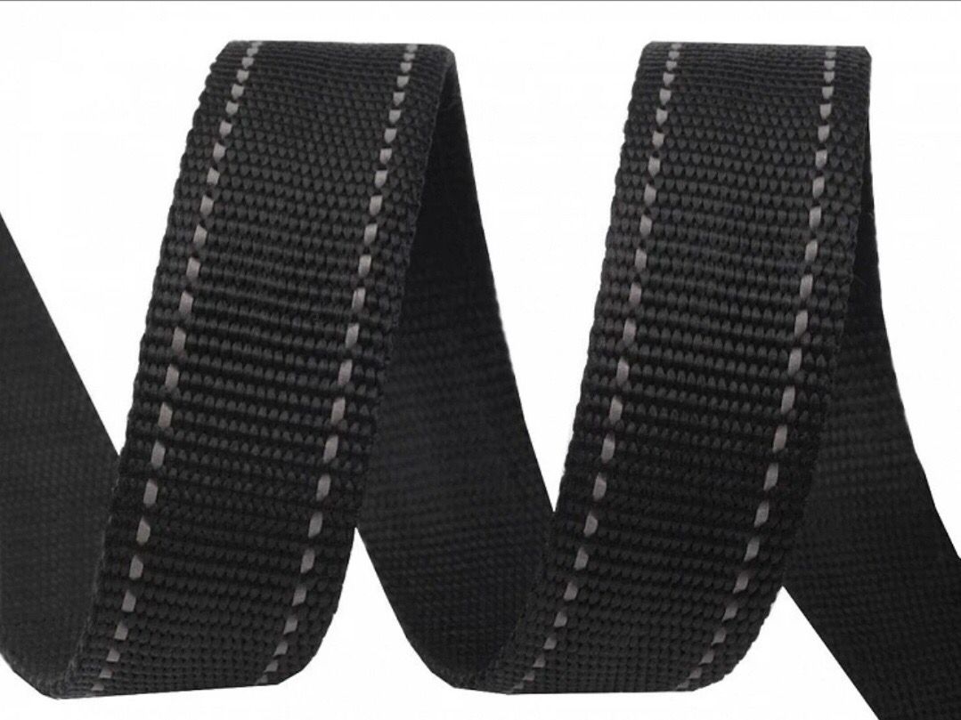 25mm Webbing- Black with reflective stitching