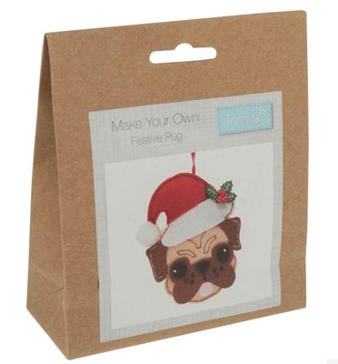 Felt Decoration Kit - Pug In Santa Hat