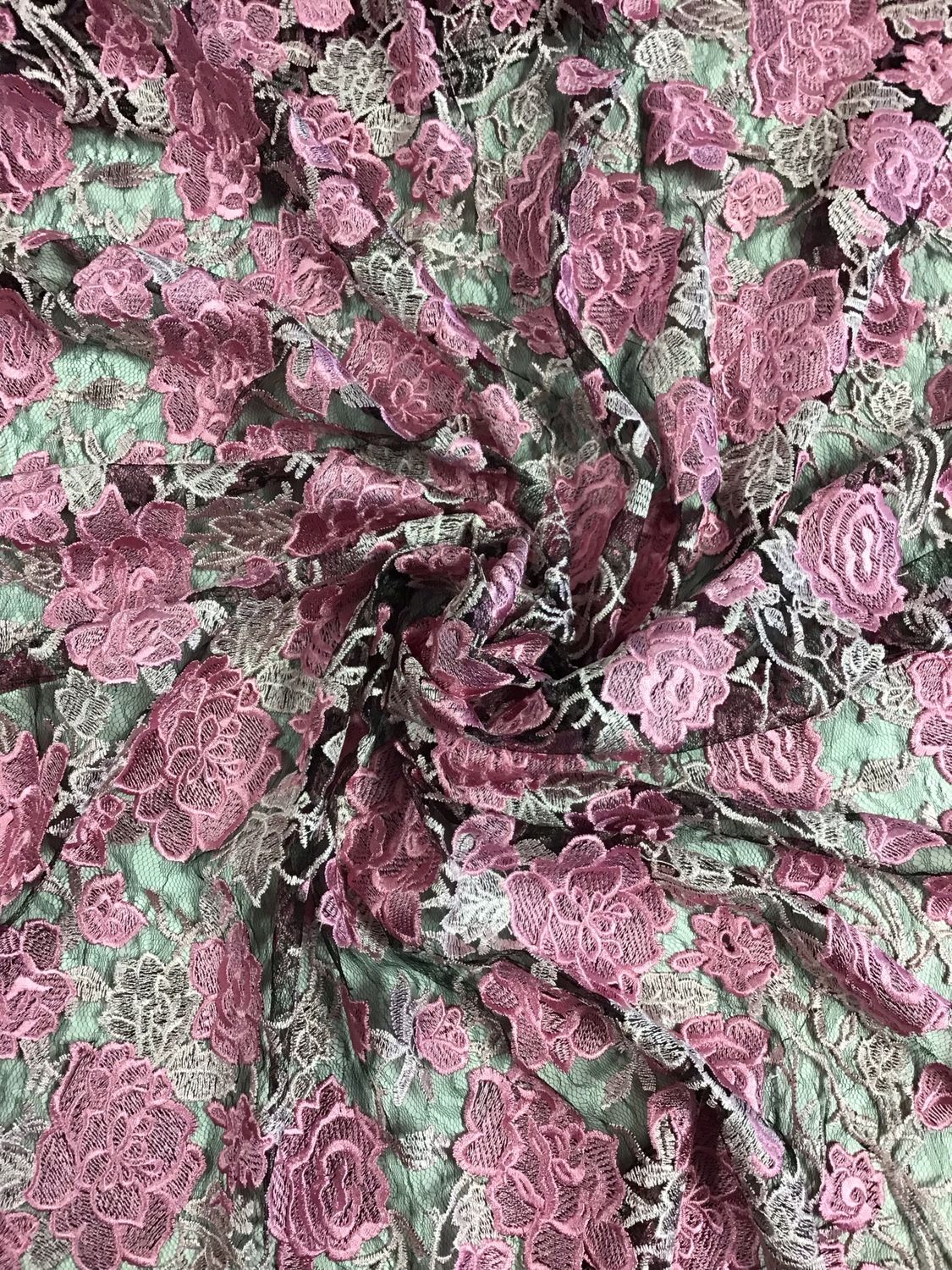 Embroidered Tulle- Black/ Pink