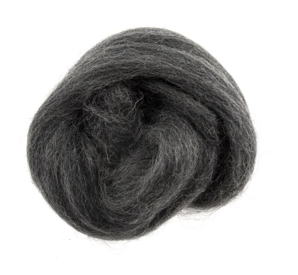 Natural Wool Roving- Melange Grey