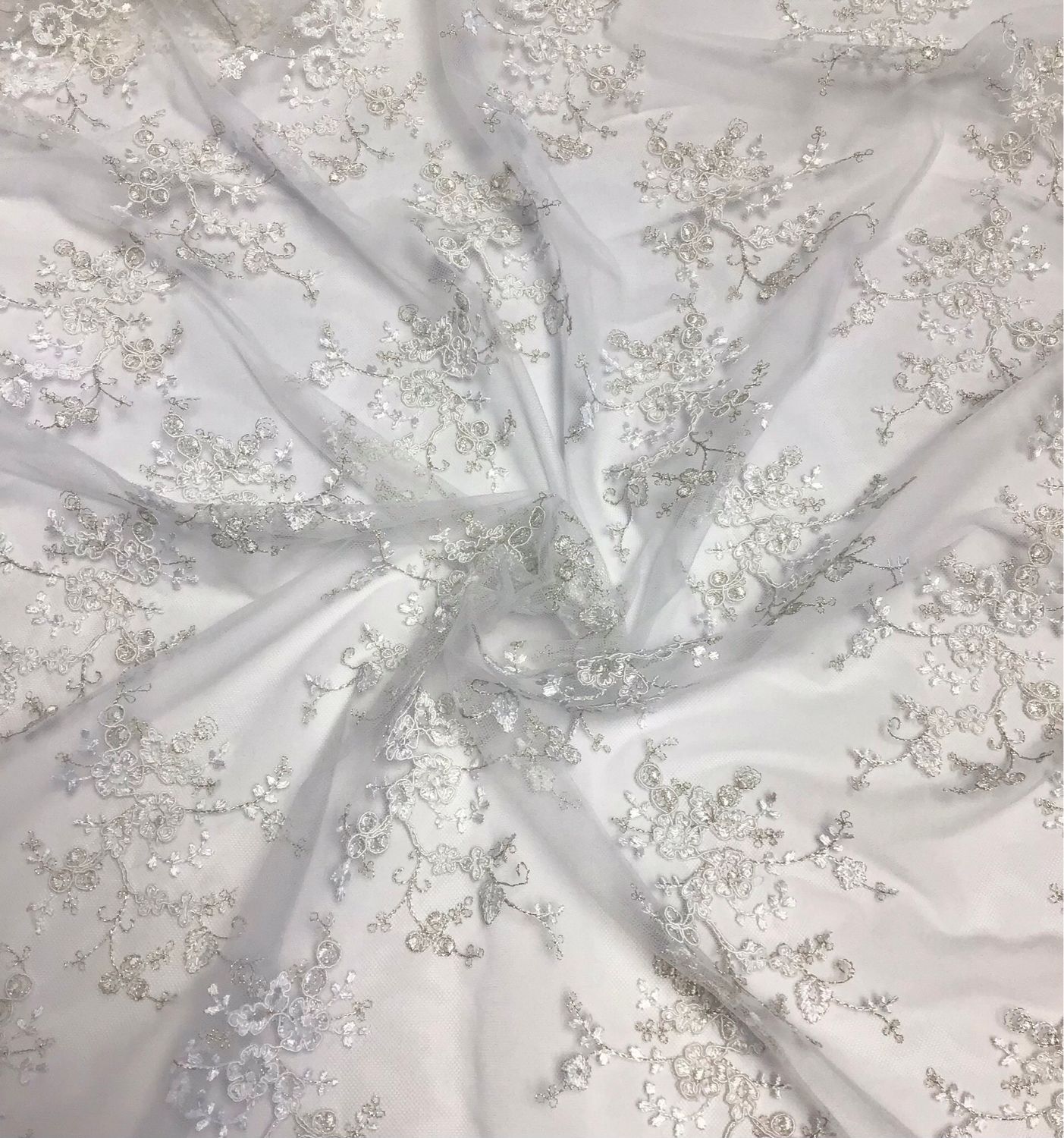 Embroidered Tulle- Ivory/ Silver