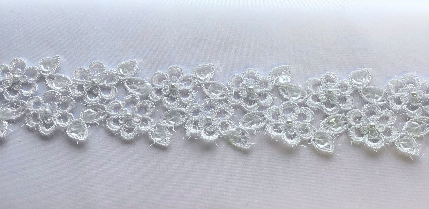 Embroidered Tulle- White