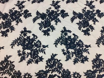 Embroidered Tulle- Navy