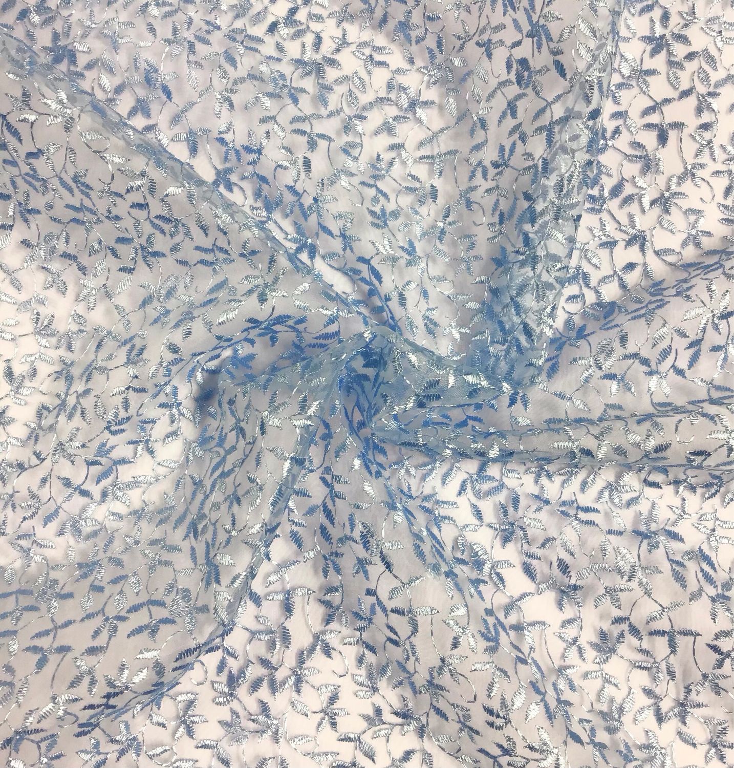 Embroidered Organza- Baby Blue