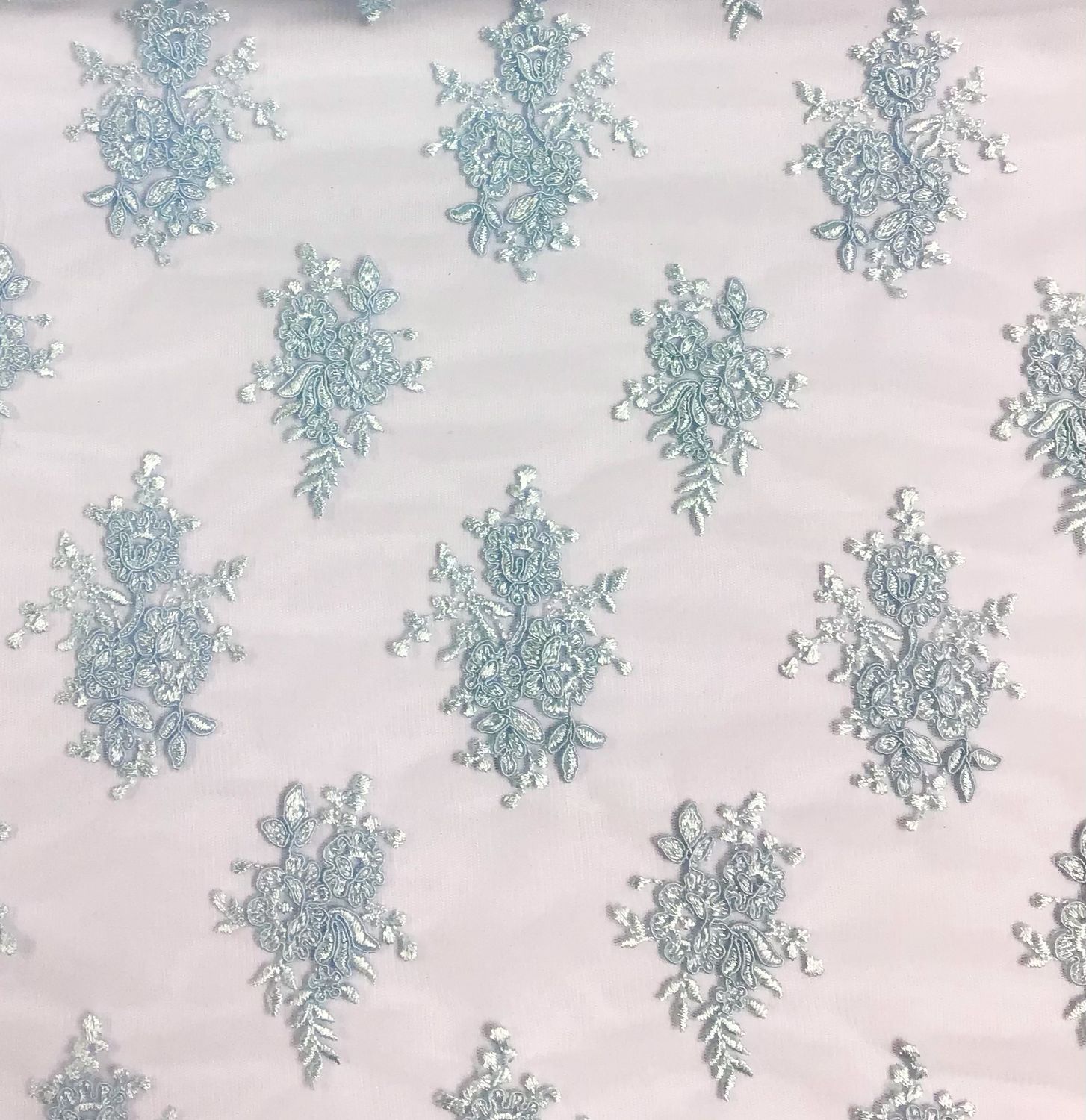 Embroidered Tulle- Aqua