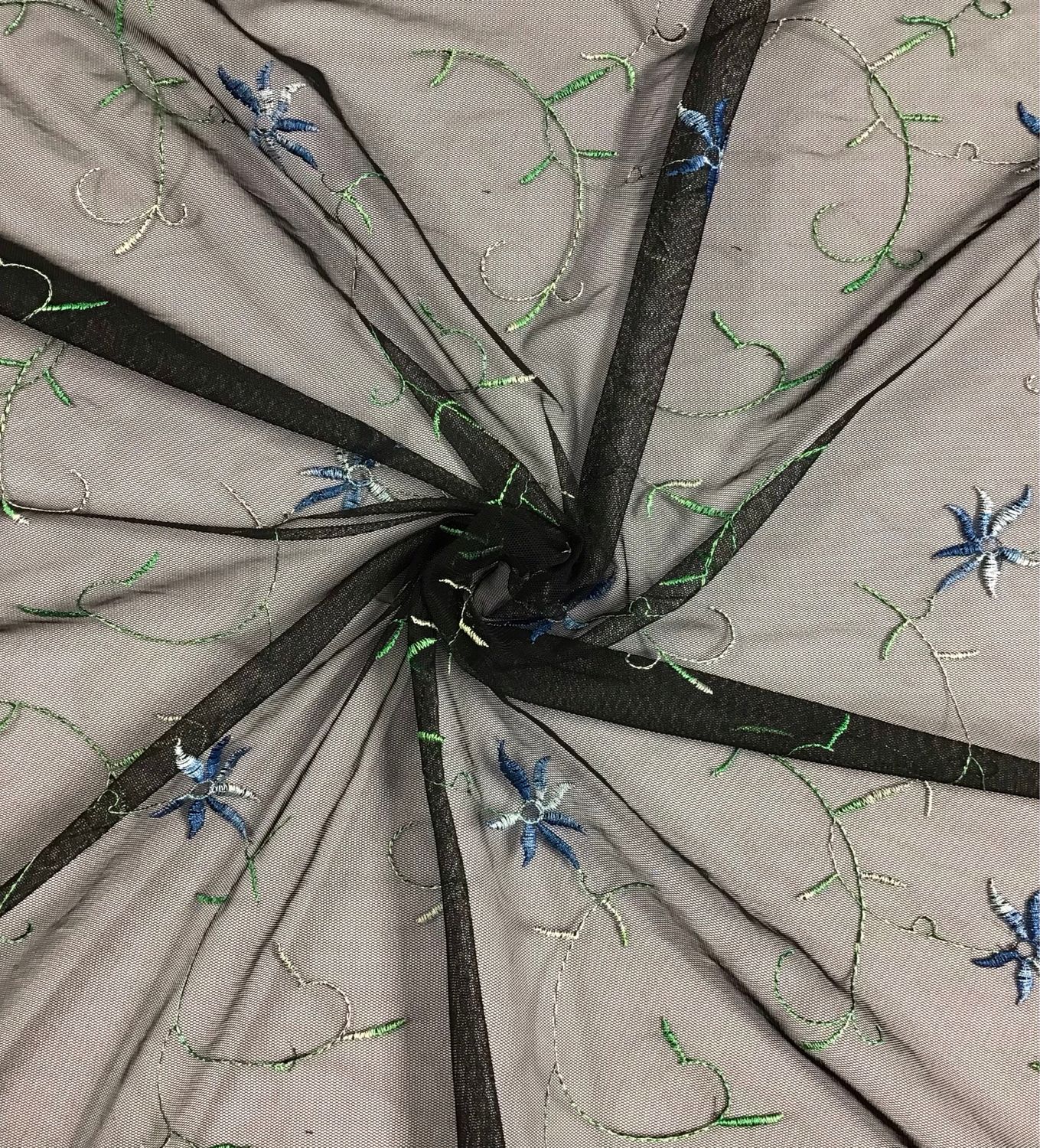 Embroidered Tulle- Black/ Blue,green