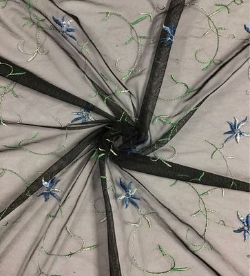 Embroidered Tulle- Black/ Blue,green
