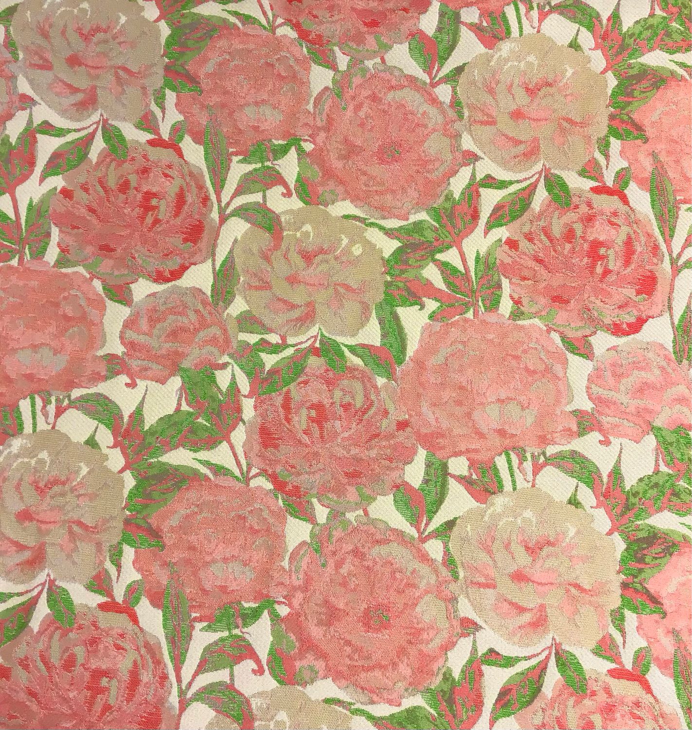 Jacquard Pink Emerald Flowers On White