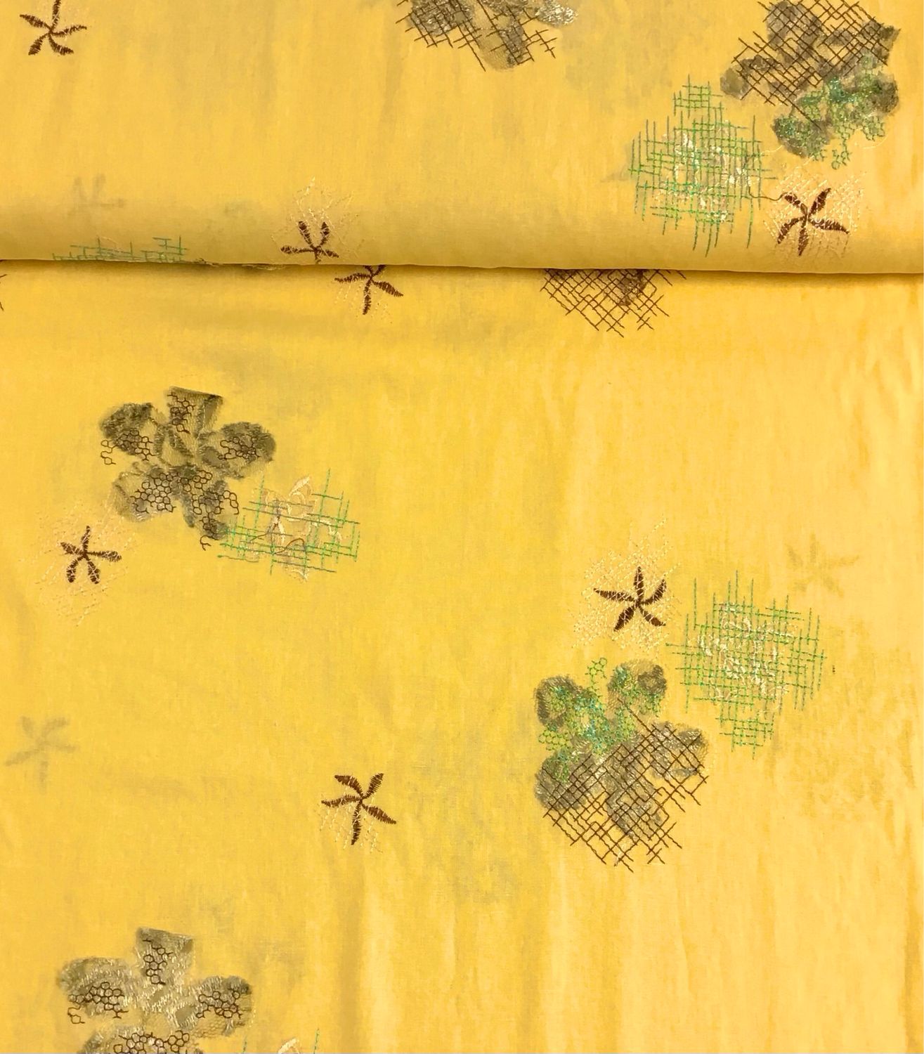 Yellow Embroidered Linen Viscose