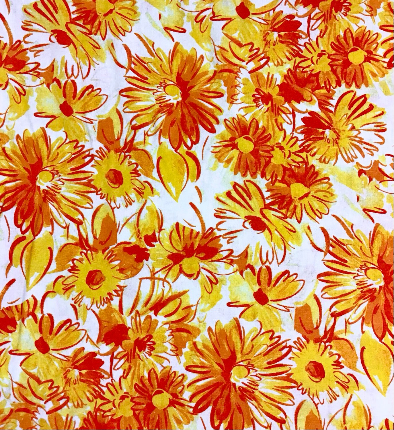 Yellow,orange Flowers Linen Viscose