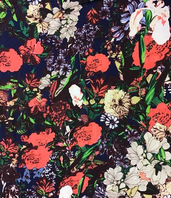 Cotton Satin- Multi Flowers On Navy